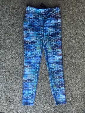 DSG Women’s 7/8 Performance Blue Hexagon-Print Active Leggings